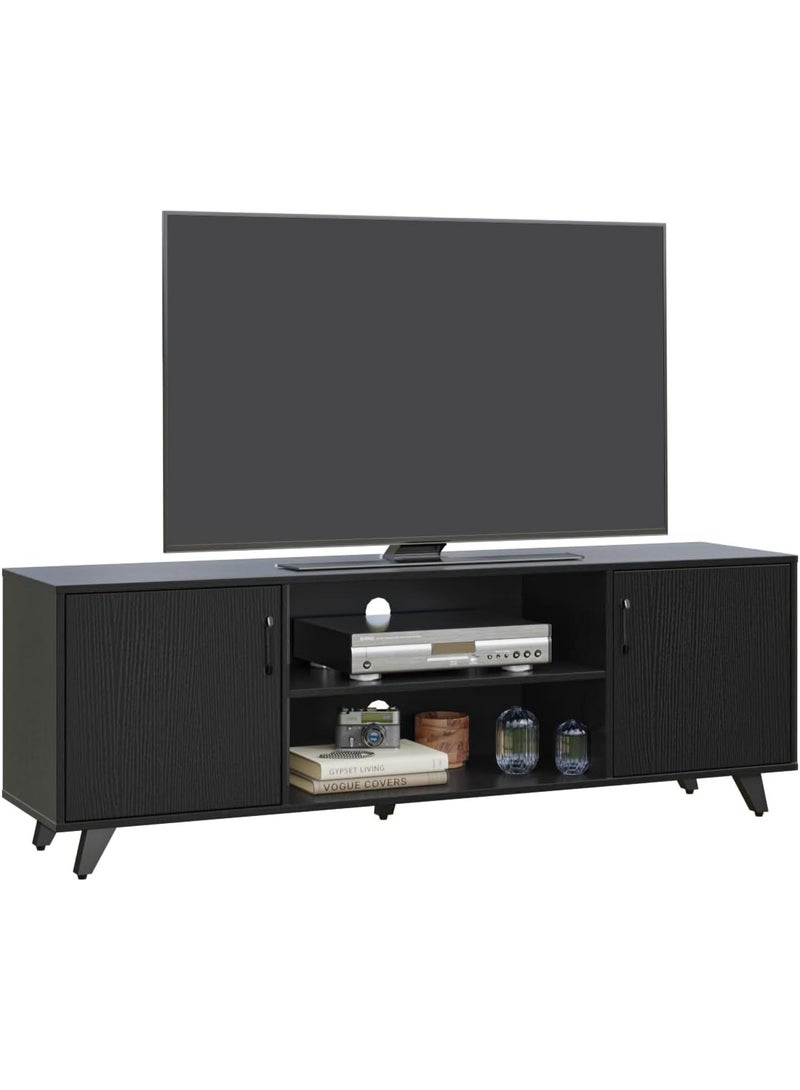 Panana Modern TV Stand, Entertainment Center Television Stands Console with 2 Doors & Shelves Media Console for 70 Inch TV for Living Room Bedroom, BLACK 62.99 inches - Image 5
